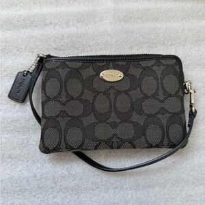 Coach Womens Wristlet Clutch Small Zipper Black Smoke